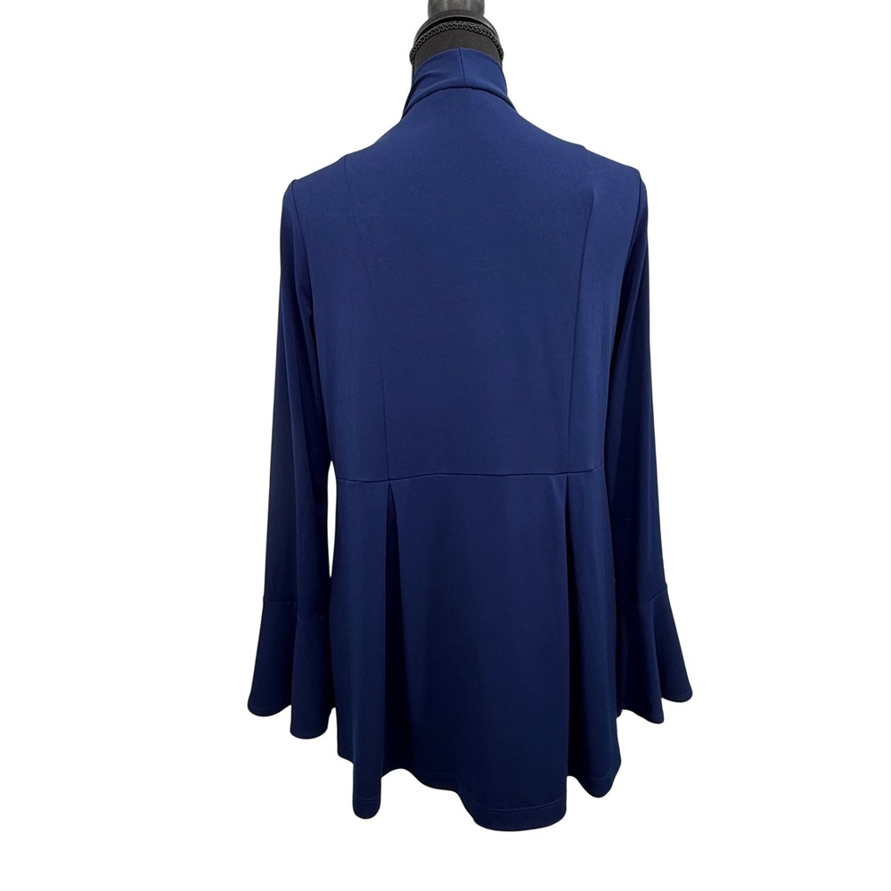 Susan Graver Open Knit Bell Sleeve Cardigan Blue Office Career Preppy - Picture 2 of 11